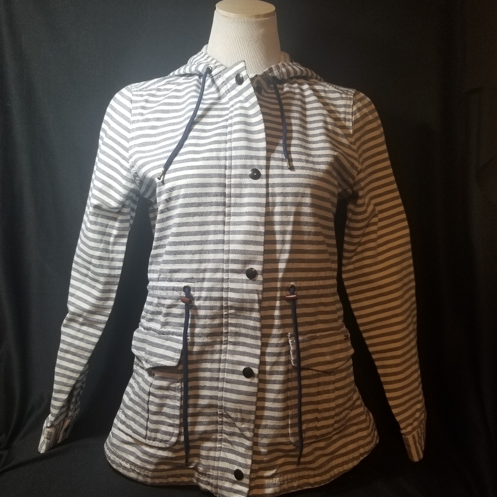 Levis Womens Small Striped Hooded Jean Jacket